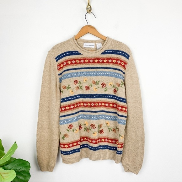 Vtg. 90s Rollneck Alfred Dunner Embroidered Crewneck Sweater Sz L - Picture 1 of 6